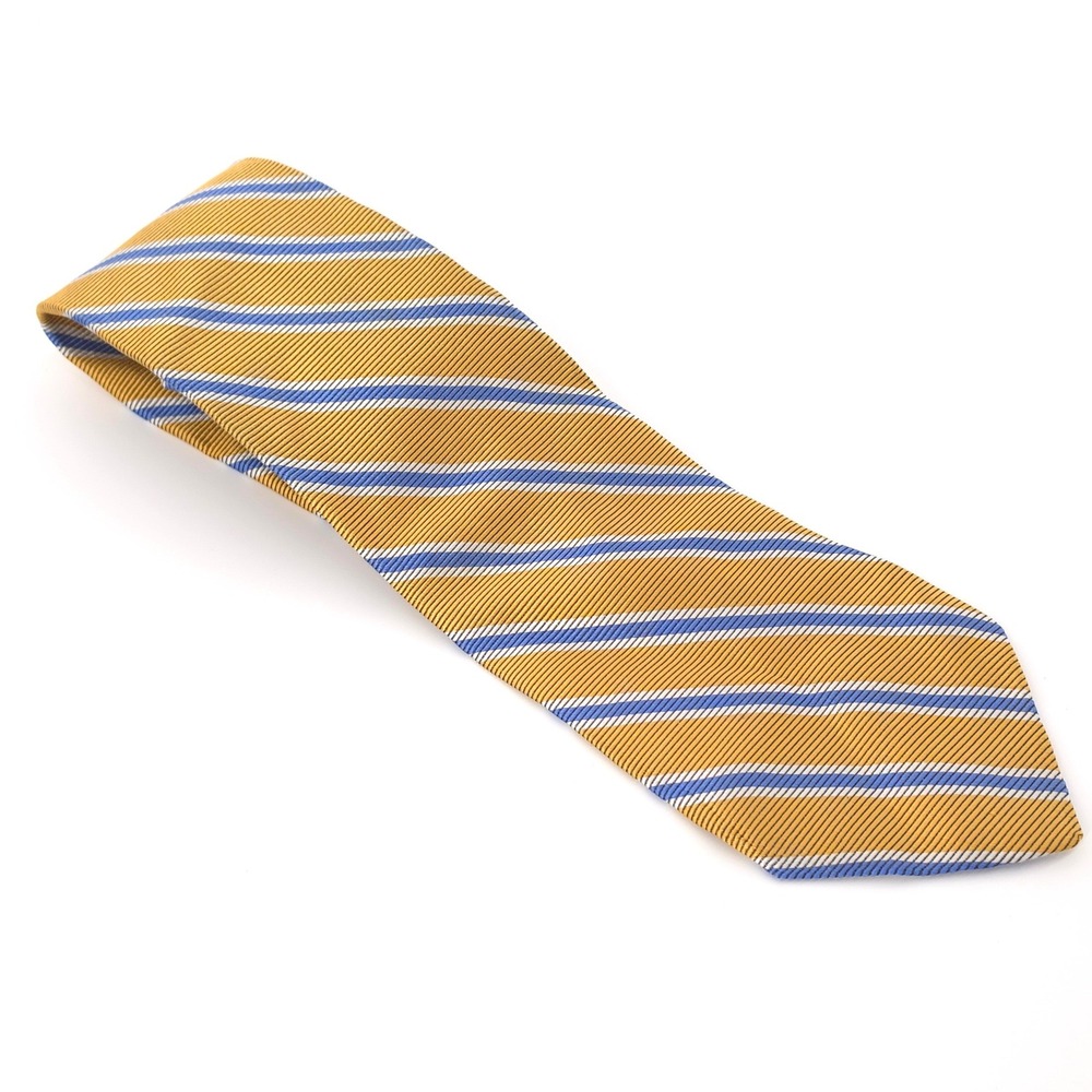 Brooks‎ Brothers Mens Makers Tie Silk Gold Blue White Repp Stripe Made in USA - Picture 2 of 6